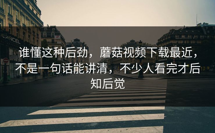 谁懂这种后劲，蘑菇视频下载最近，不是一句话能讲清，不少人看完才后知后觉