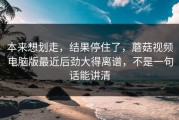本来想划走，结果停住了，蘑菇视频电脑版最近后劲大得离谱，不是一句话能讲清