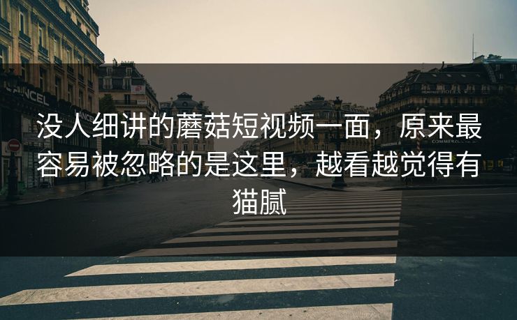 没人细讲的蘑菇短视频一面,原来最容易被忽略的是这里,越看越觉得有猫腻 没人细讲的蘑菇短视频一面,原来最容易被忽略的是这里,越看越觉得有猫腻